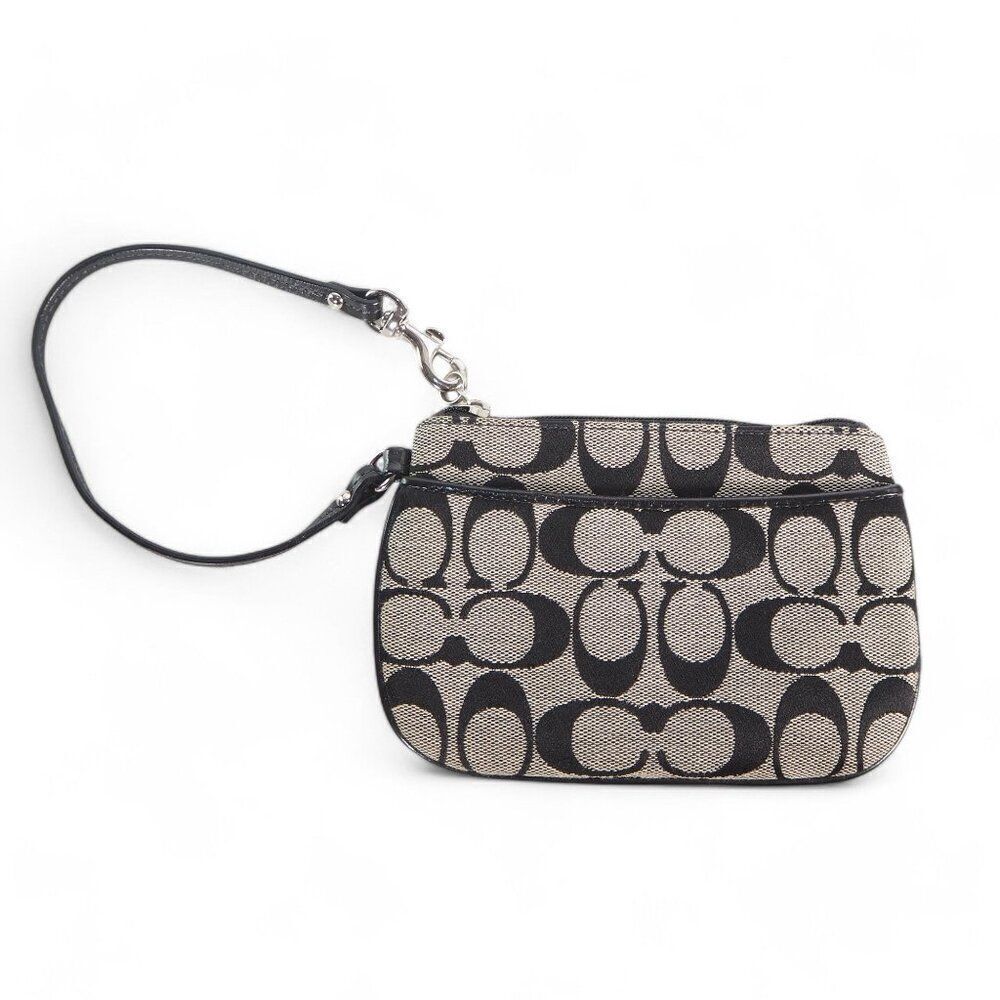 Coach Signature Small Wristlet Wallet Purse Grey / Black 4.25"H x 6.5"W